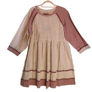 Nazila Couture Organic Hand Woven Cotton Check Babydoll Dress XL NWT